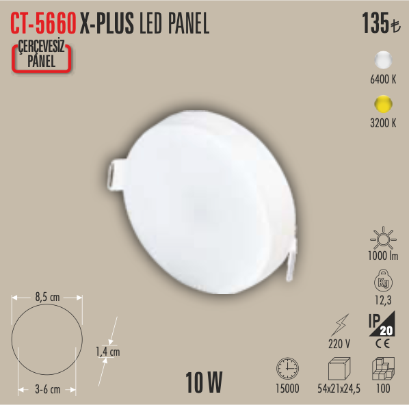 CATA CT-5660 X-PLUS LED PANEL 10W BEYAZ