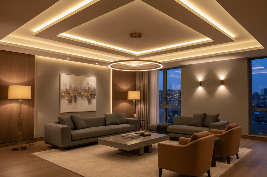 iç mekan aydınlatması için şık bir görsel oluştur