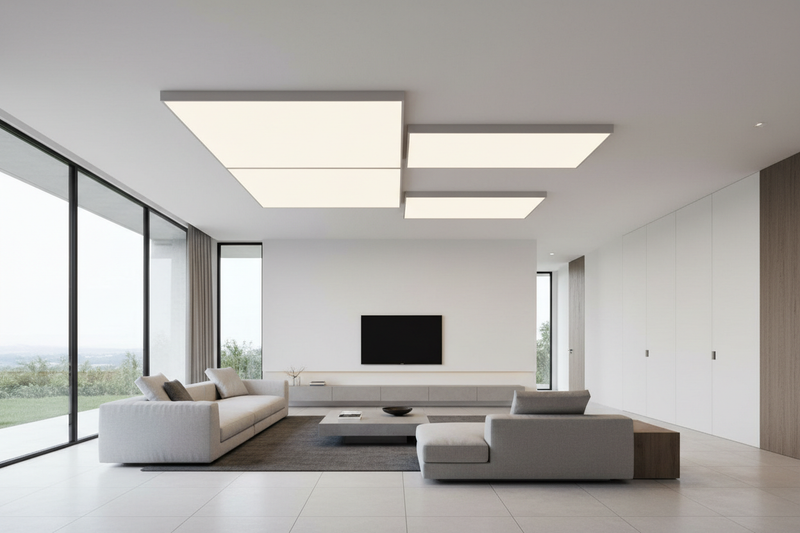 sıva altı led panel modelini modern bir evin içinden göster